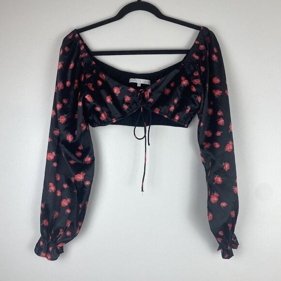 Revolve More to Come Women's Floral Rose Printed Crop Top Size S Peasant Puff - Picture 1 of 10